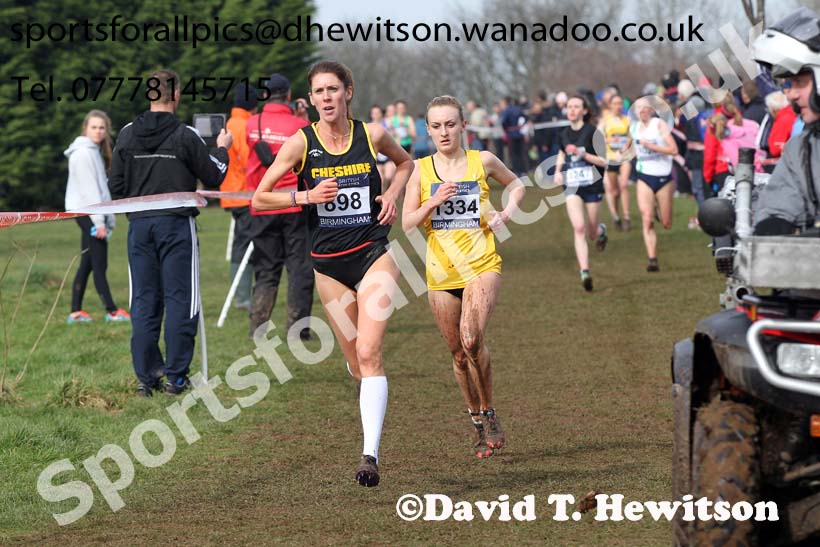 Katie Brough (Cheshire) leads Lily Partridge (Surrey) during the senior womens Inter Counties Cross Country, Cofton Park, Birmingham. Photo: David T. Hewitson/Sports for All Pics